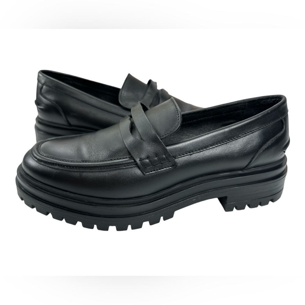 Reiss Women's Adele Leather Chunky Cleated Loafers Black
